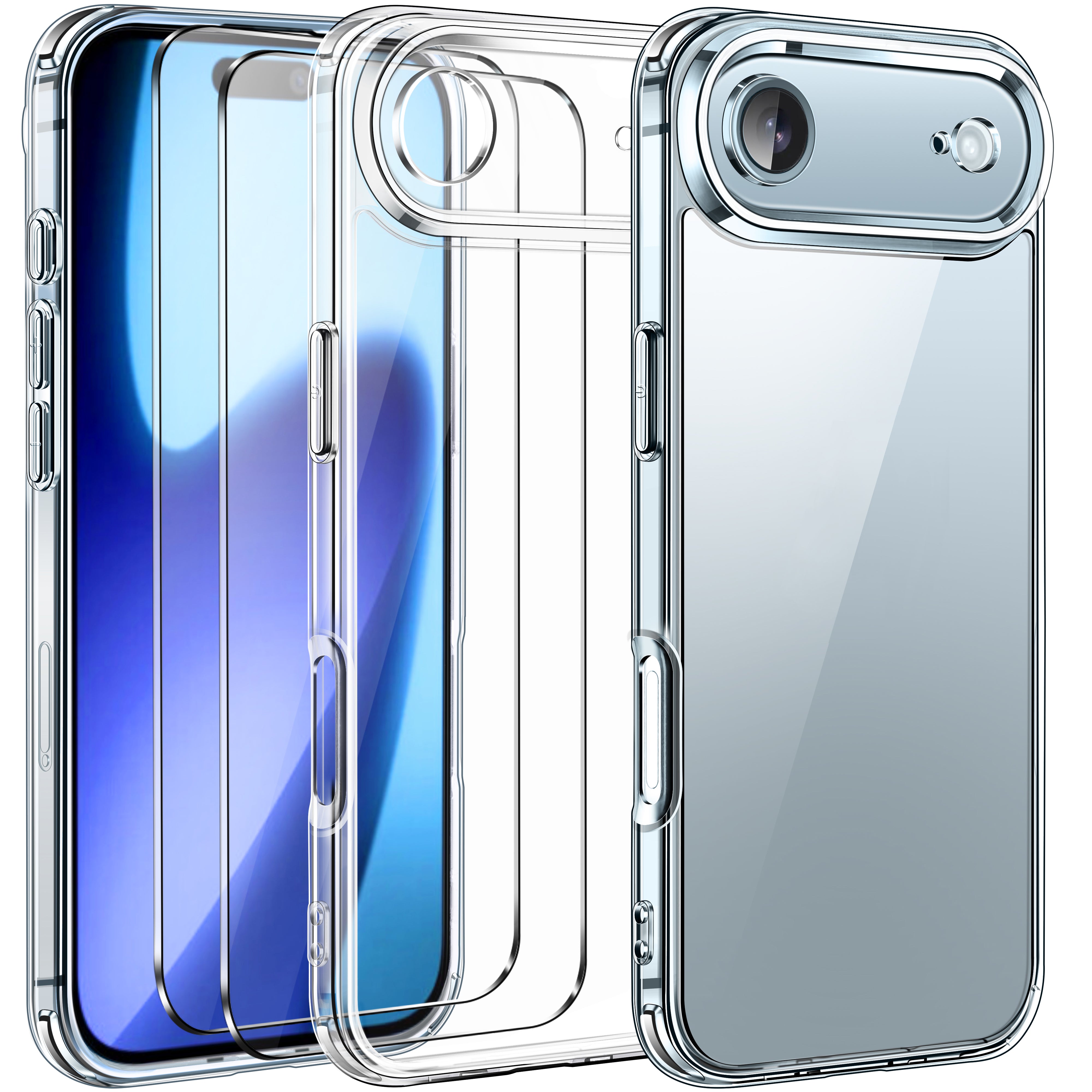 ivoler 3-in-1 Clear Case Designed for Phone 17 Air 6.6'' 2025 with 2 Pack Tempered Glass Screen Protector, Military Shockproof Hard Back Slim for iPhone Cover - Clear