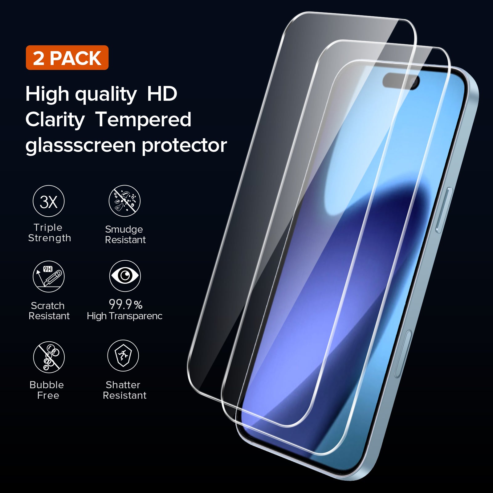 ivoler 3-in-1 Clear Case Designed for Phone 17 Pro Max 6.9'' 2025 with 2 Pack Tempered Glass Screen Protector Full Camera Protection, Military Shockproof Hard Back Slim for iPhone Cover - Clear