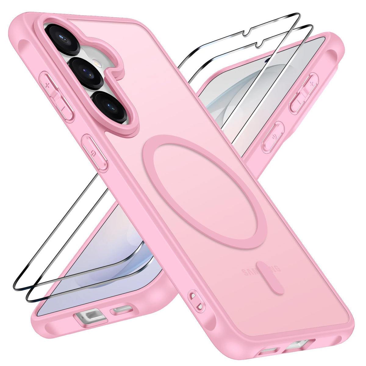 ivoler Funda Magn¨¦tica para Samsung Galaxy S26 con 2 Piezas Cristal Templado, Compatible con MagSafe, Antigolpes Transl¨²cida Mate Trasera Fina Silicona Anti-Choques Case, Rosa