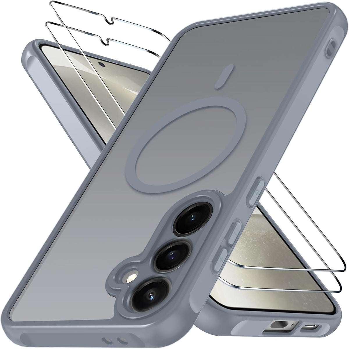 ivoler 3-in-1 Magnetic Case for Samsung Galaxy S24 5G/S25 5G with 2 Pack Screen Protector, Military-Grade Protection, Shockproof Cover-Gray