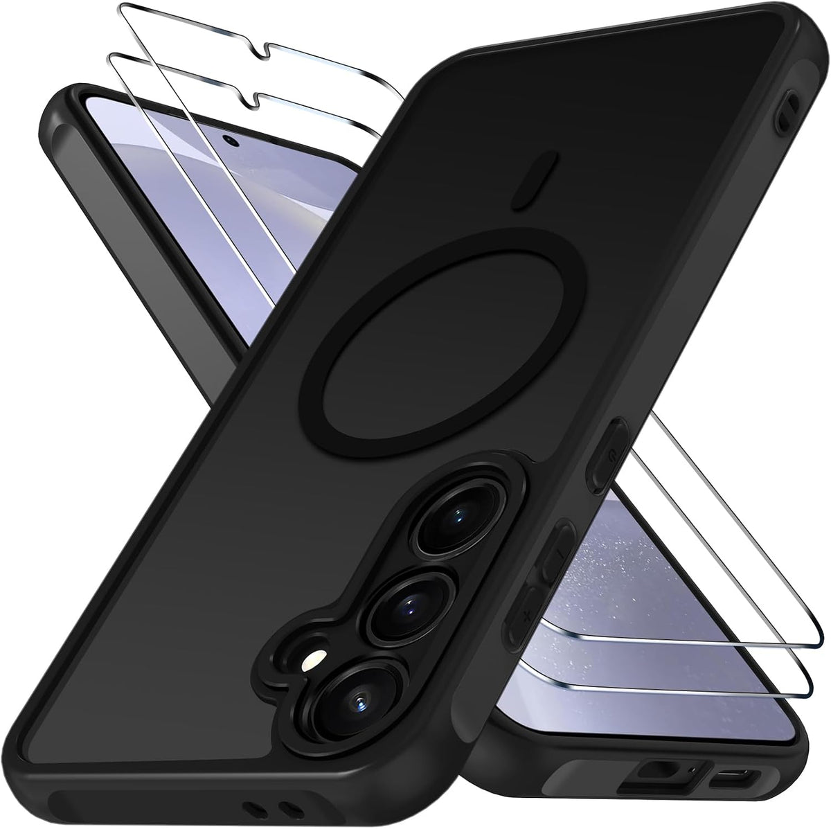 ivoler 3-in-1 Magnetic Case for Samsung Galaxy S24 5G/S25 5G with 2 Pack Screen Protector, Military-Grade Protection, Shockproof Cover-Black