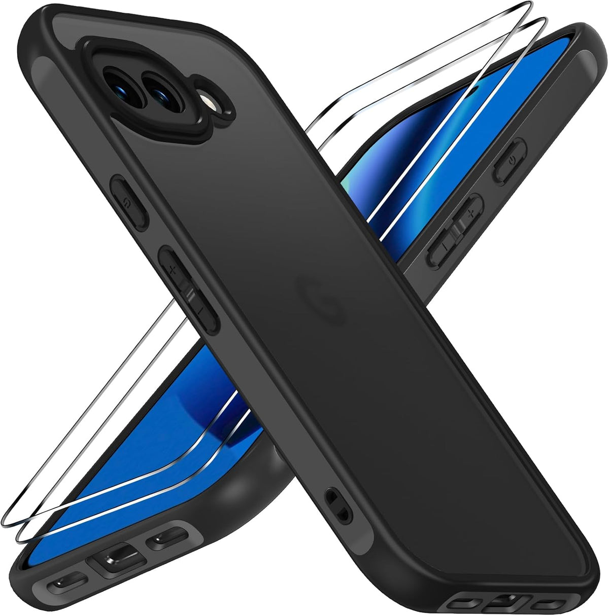 ivoler Matt svart fodral f?r Google Pixel 10a med 2 delar h?rdat glas, [milit?rskydd] st?tskydd baktill, genomskinligt, anti-fingeravtryck, anti-repor, h?rt st?td?mpare, fodral