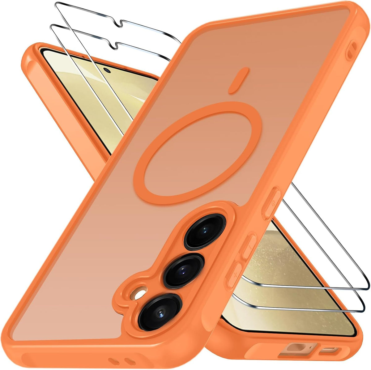 ivoler 3-in-1 Magnetic Case for Samsung Galaxy S24 5G/S25 5G with 2 Pack Screen Protector, Military-Grade Protection, Shockproof Cover-Orange