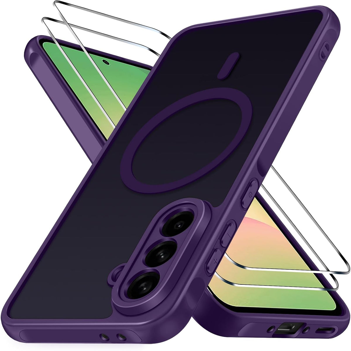 ivoler 3-in-1 Magnetic Case for Samsung Galaxy A56 5G with 2 Pack Screen Protector, Military-Grade Protection, Shockproof Cover-Dark Purple