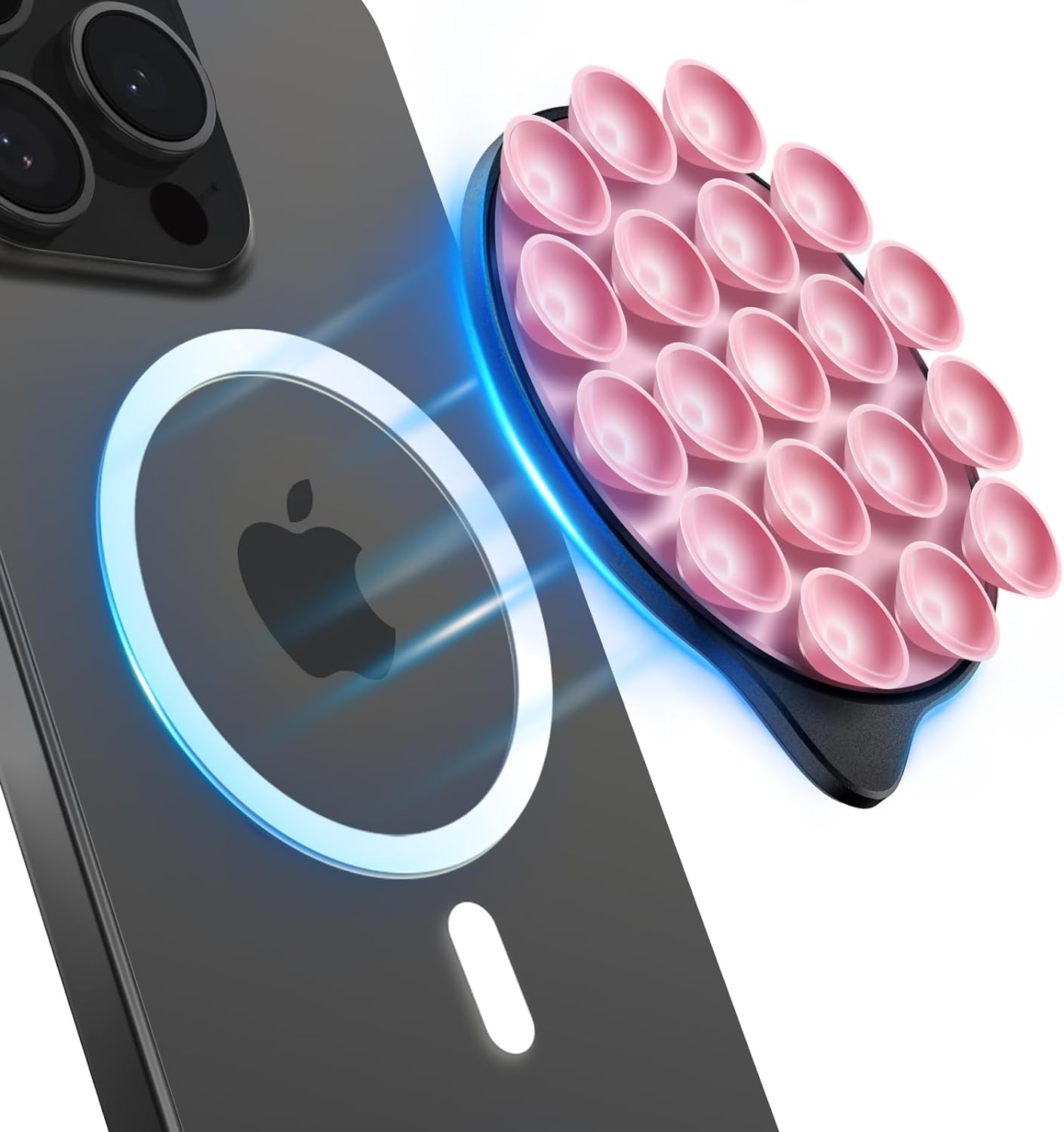 MagSuction Silicone Suction Cup Phone Mount for MagSafe (Black & Pink)
