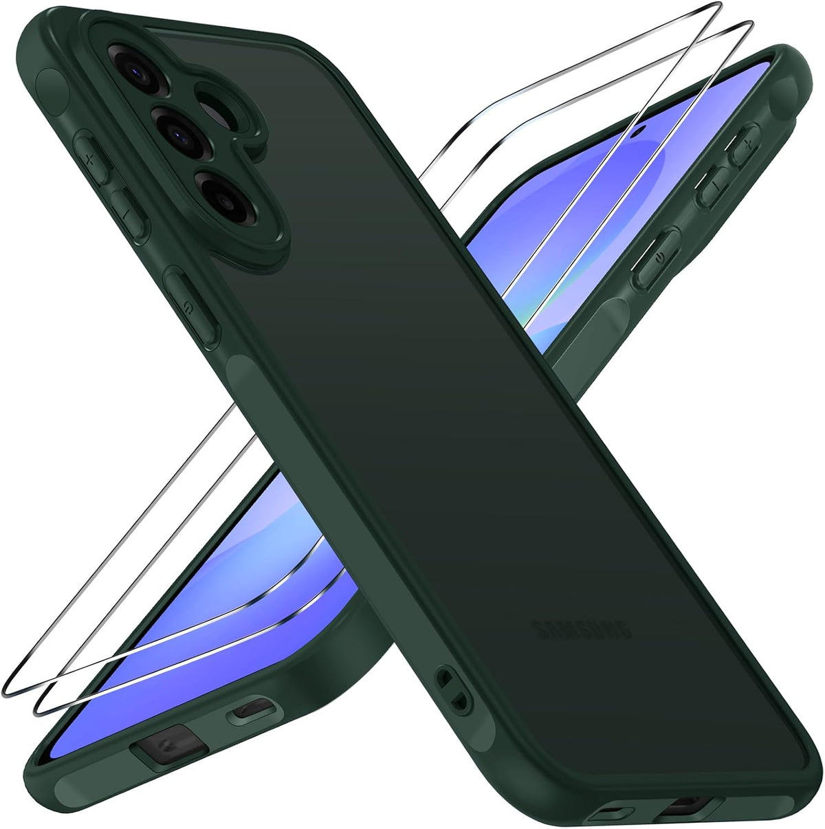 ivoler H¨¹lle f¨¹r Samsung Galaxy A57 5G mit 2 St¨¹ck Panzerglas, [Milit?rstandard] Sto?fest, [Kameraschutz] Handyh¨¹lle, Matt Durchscheinende R¨¹ckseite, Anti-Fingerabdruck Schutzh¨¹lle, Dunkelgr¨¹n
