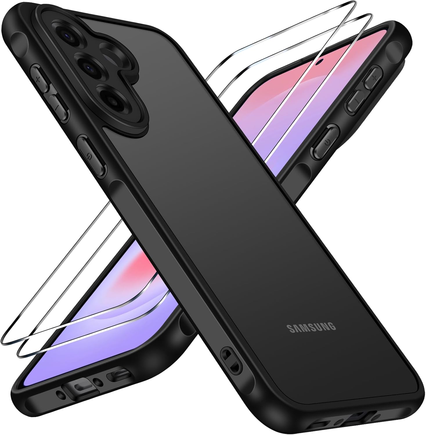 ivoler H¨¹lle f¨¹r Samsung Galaxy A37 5G mit 2 St¨¹ck Panzer Schutz Glas, [Milit?rstandard] Sto?fest [Kameraschutz] Handyh¨¹lle, Matt R¨¹ckseite Anti-Fingerabdruck Schutzh¨¹lle Case, Schwarz