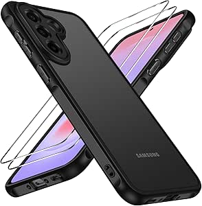 ivoler Funda Mate para Samsung Galaxy A37 5G con 2 Piezas Cristal Templado, [Protecci¨®n Lente C¨¢mara] [Protecci¨®n Militar] Carcasa Protectora Antigolpes Trasera Transl¨²cida Antihuellas Case, Negro