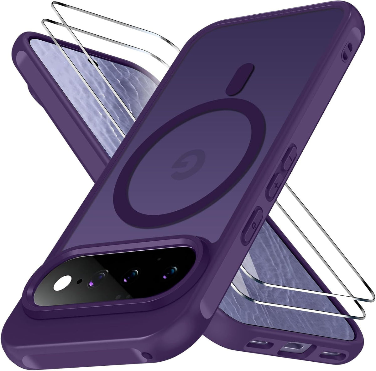 iVoler Cover Magnetica per Google Pixel 11 con 2 Pezzi Vetro Temperato, [Compatibile con MagSafe] Custodia Traslucida Posteriore Sottile Anti-Impronte Case, Opaca Opaca Viola Profondo