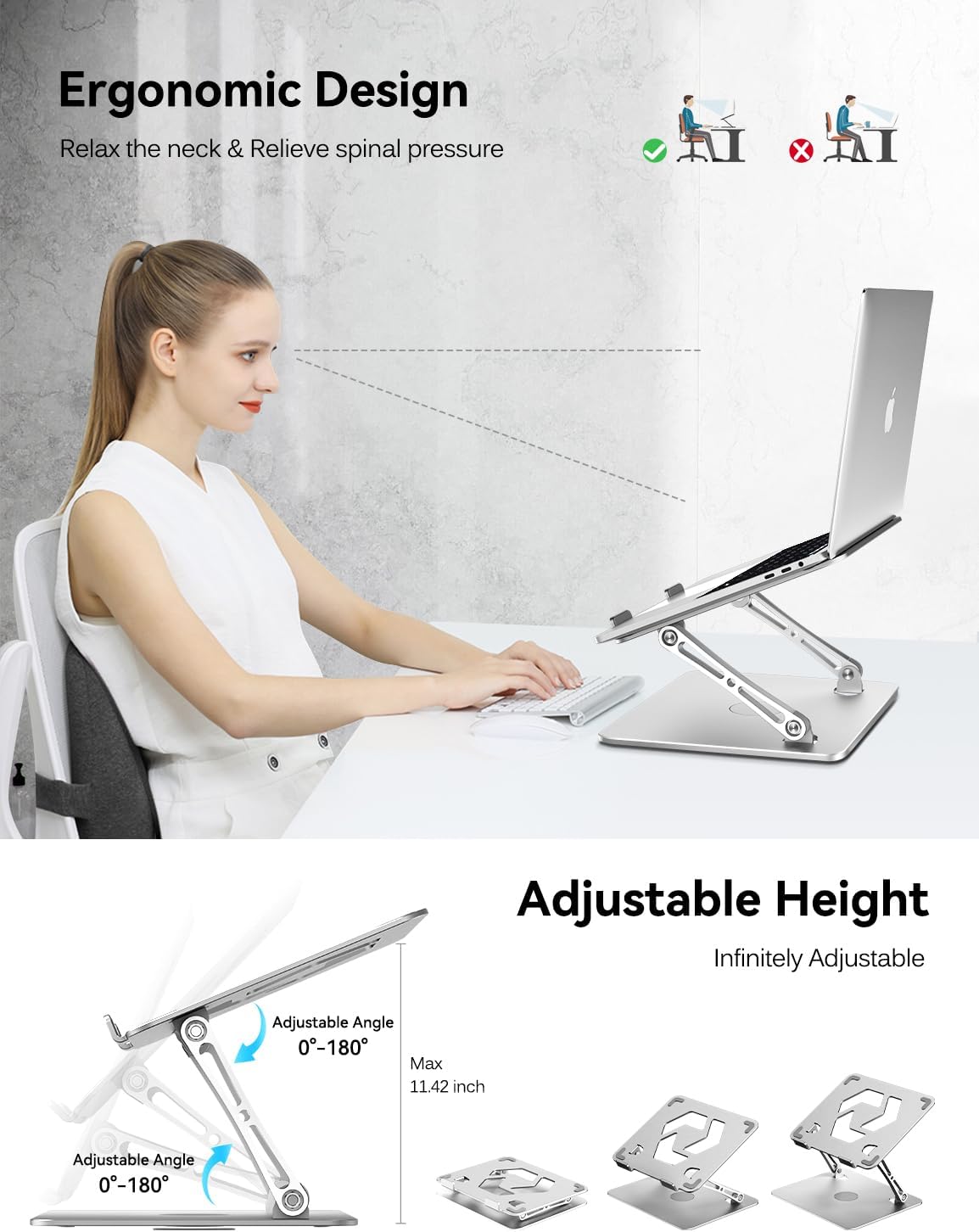 ivoler Adjustable Laptop Stand with 360° Rotating Base[Silver]