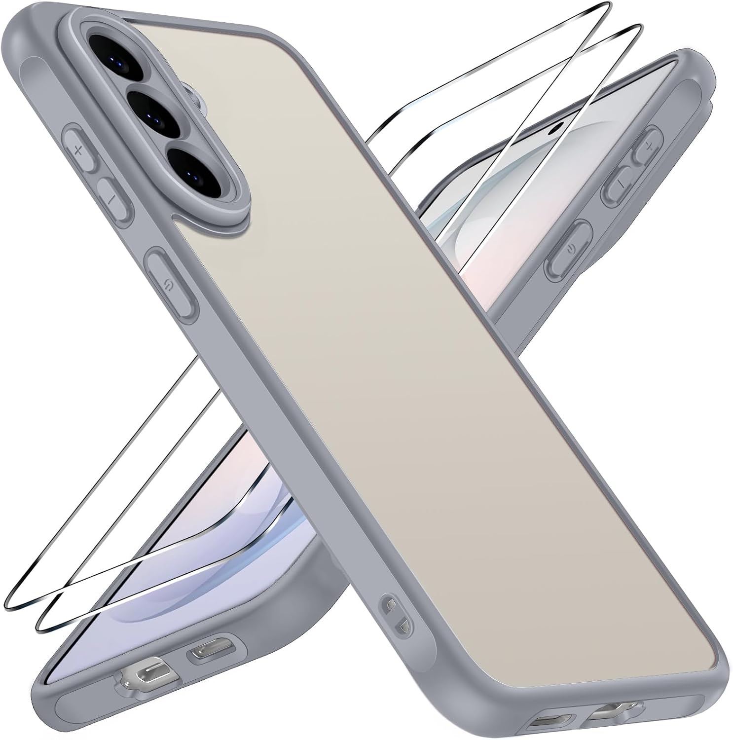 ivoler Matt Grau H¨¹lle f¨¹r Samsung Galaxy S26 FE 5G mit 2 St¨¹ck Panzer Schutz Glas, [Milit?rstandard] Sto?fest Handyh¨¹lle Kratzfest Hard PC R¨¹ckseite Anti-Fingerabdruck D¨¹nn Bumper Schutzh¨¹lle Case