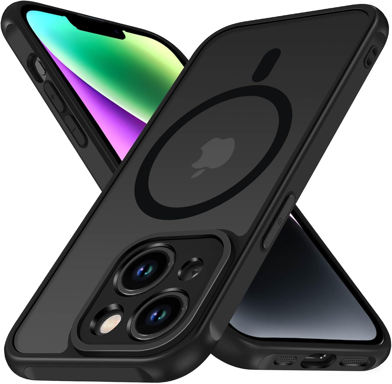 iVoler ¨C magnetyczne etui do iPhone 14 z ekranami 6,1", matowe czarne, kompatybilne z MagSafe, odporne na zarysowania i udary, klasa militarna ochrony, cienkie, z elastycznego silikonu