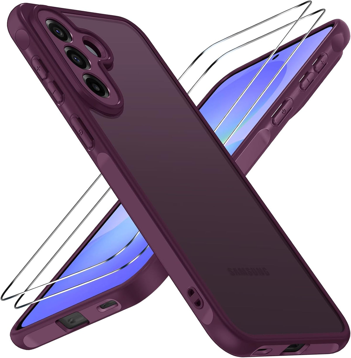 ivoler H¨¹lle f¨¹r Samsung Galaxy A57 5G mit 2 St¨¹ck Panzerglas, [Milit?rstandard] Sto?fest, [Kameraschutz] Handyh¨¹lle, Matt Durchscheinende R¨¹ckseite, Anti-Fingerabdruck Schutzh¨¹lle, Rotwein