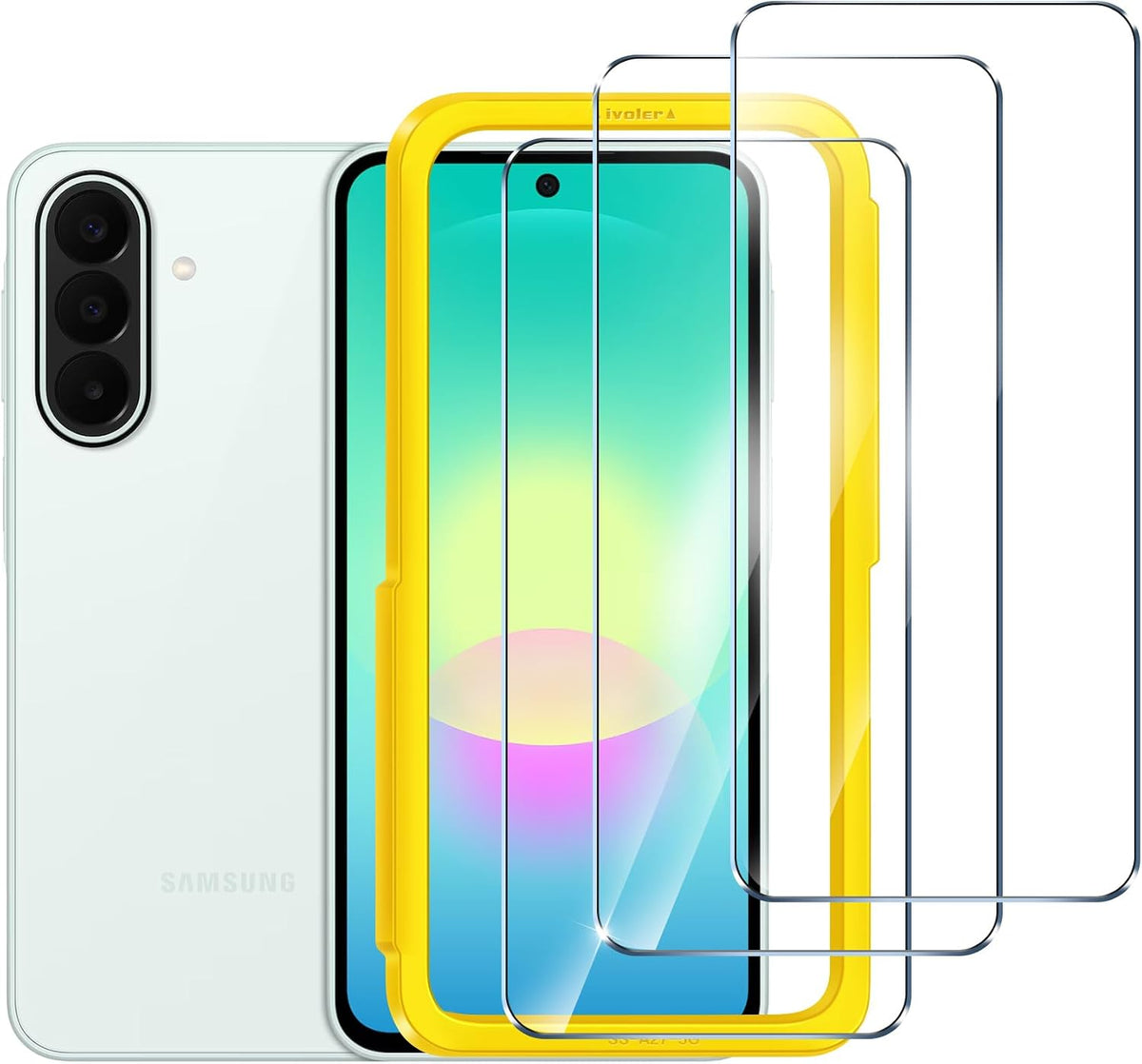 ivoler 3 Pack Screen Protector for Samsung Galaxy A27 5G, 30s Frame Install