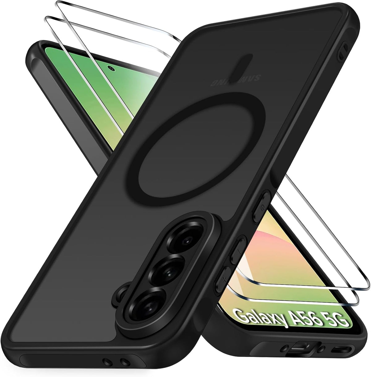 ivoler 3-in-1 Magnetic Case for Samsung Galaxy A56 5G with 2 Pack Screen Protector, Military-Grade Protection, Shockproof Cover-Black