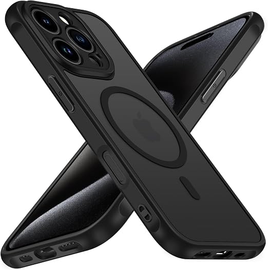 ivoler Cover Magnetica Compatible per iPhone 15 Pro Max 6,7 Pollici con 2 Pellicole Vetro Temperato Compatibile con MagSafe, Custodia Traslucida Opaca Posteriore Sottile Antiurto (Nero)