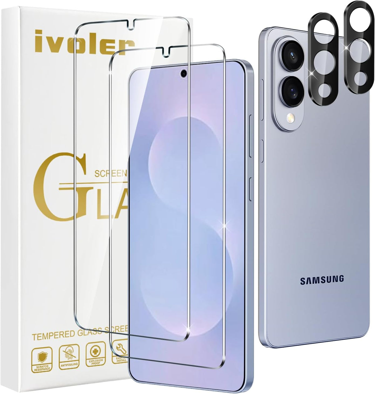 ivoler Protection D'¨¦cran pour Samsung Galaxy S25 Edge 5G avec 2 Pi¨¨ces Cam¨¦ra Arri¨¨re Protecteur, Installation en 30 Secondes, Film en Verre Tremp¨¦, 9H Duret¨¦, Anti-Rayures, sans Bulles - 2 Pack