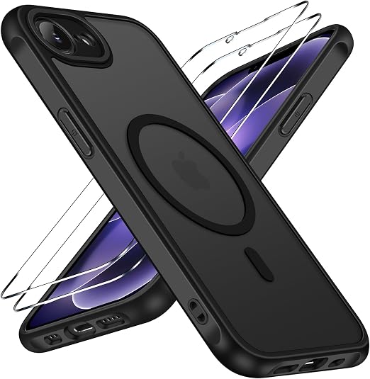 iVoler Cover Magnetica per iPhone 17e / 16e con 2 Pezzi Vetro Temperato, [Compatibile con MagSafe] Custodia Traslucida Posteriore Sottile Anti-Impronte Case, Nero