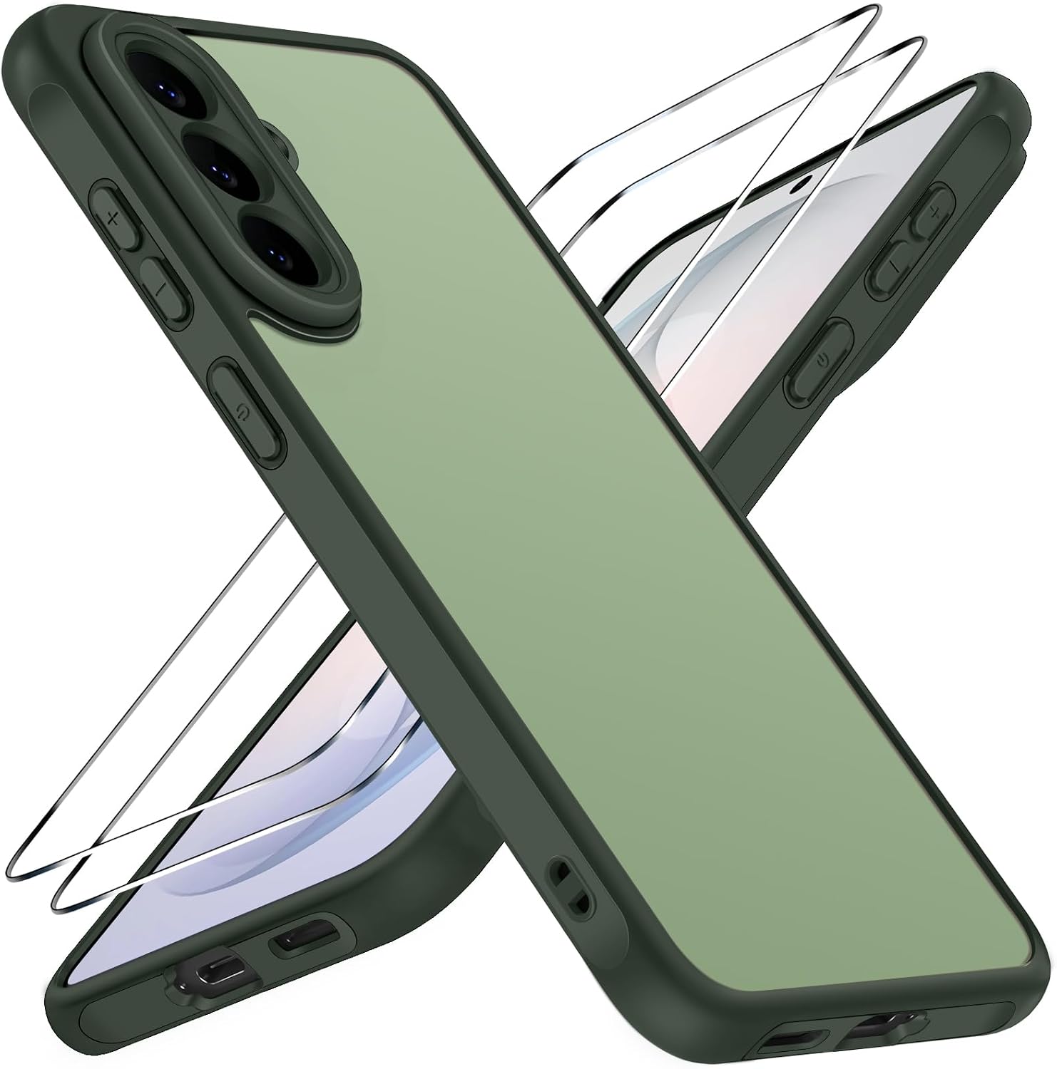 ivoler Matt Gr¨¹n H¨¹lle f¨¹r Samsung Galaxy S26 FE 5G mit 2 St¨¹ck Panzer Schutz Glas, [Milit?rstandard] Sto?fest Handyh¨¹lle Kratzfest Hard PC R¨¹ckseite Anti-Fingerabdruck D¨¹nn Bumper Schutzh¨¹lle Case