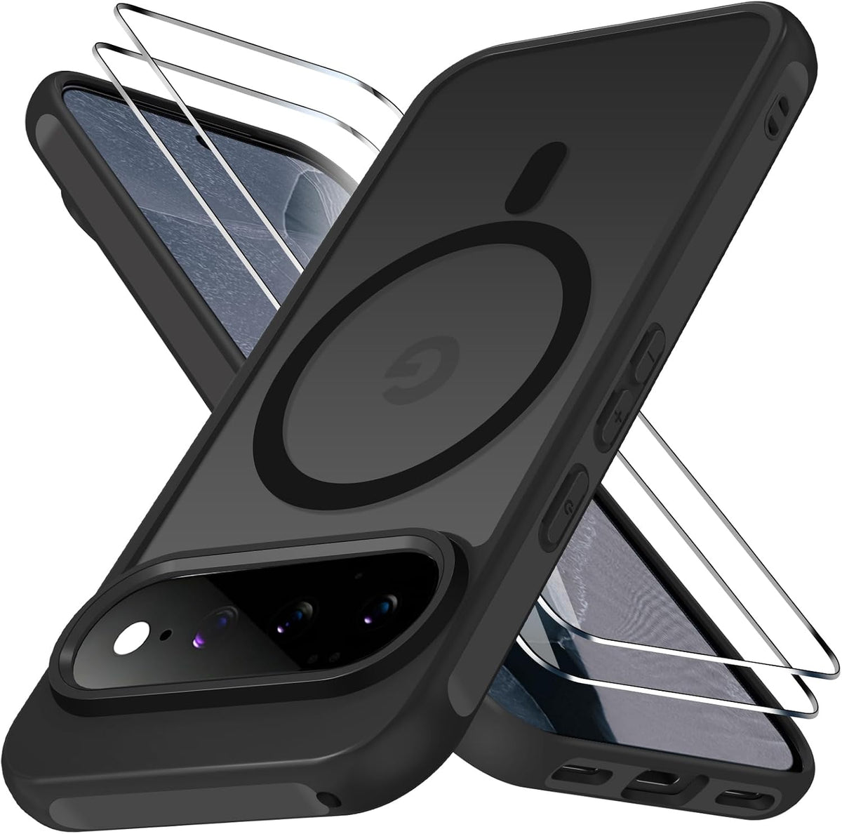 iVoler Cover Magnetica per Google Pixel 11 Pro con 2 Pezzi Pellicola Vetro Temperato,[Compatibile con MagSafe] Custodia Traslucida Posteriore Sottile Anti-Impronte Case, Opaca Nero