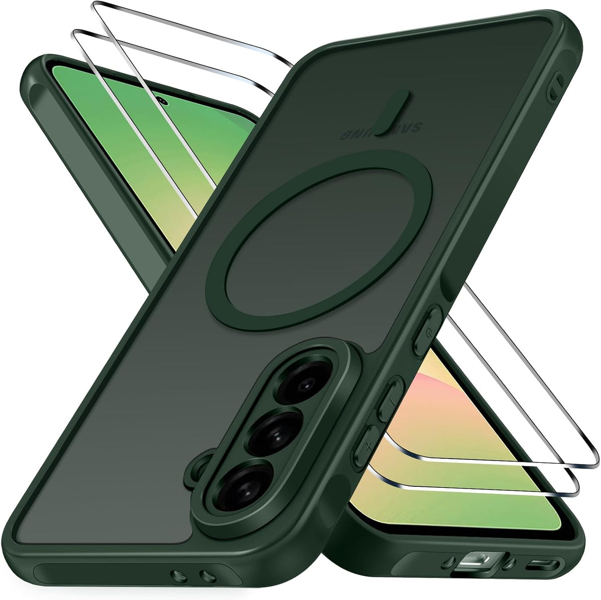 ivoler 3-in-1 Magnetic Case for Samsung Galaxy A56 5G with 2 Pack Screen Protector, Military-Grade Protection, Shockproof Cover-Dark Green