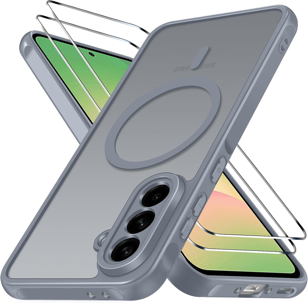 ivoler 3-in-1 Magnetic Case for Samsung Galaxy A56 5G with 2 Pack Screen Protector, Military-Grade Protection, Shockproof Cover-Gray