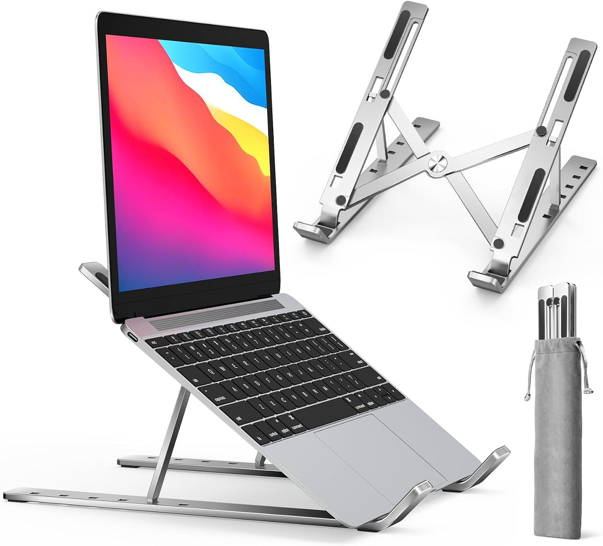 ivoler Laptop Stand for Desk, Adjustable Laptop Riser Aluminum Ergonomic Foldable Portable Tablet Holder, Notebook Stand for MacBook, Lenovo, Dell, HP, More 10-15.6¡± Laptops- Silver
