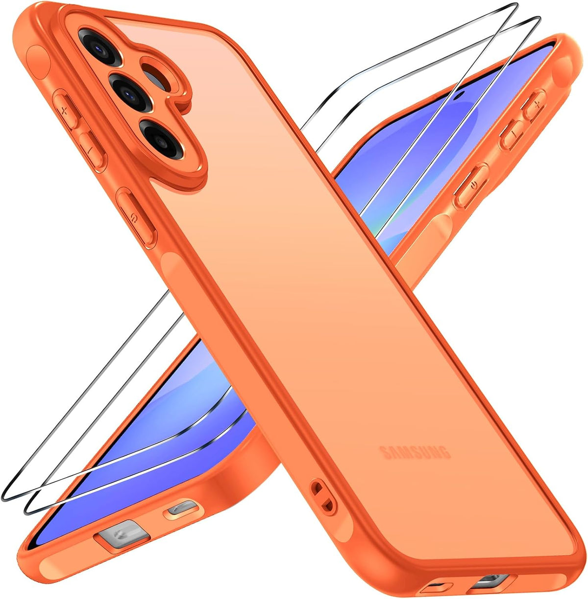 ivoler H¨¹lle f¨¹r Samsung Galaxy A57 5G mit 2 St¨¹ck Panzerglas, [Milit?rstandard] Sto?fest, [Kameraschutz] Handyh¨¹lle, Matt Durchscheinende R¨¹ckseite, Anti-Fingerabdruck Schutzh¨¹lle, Orange