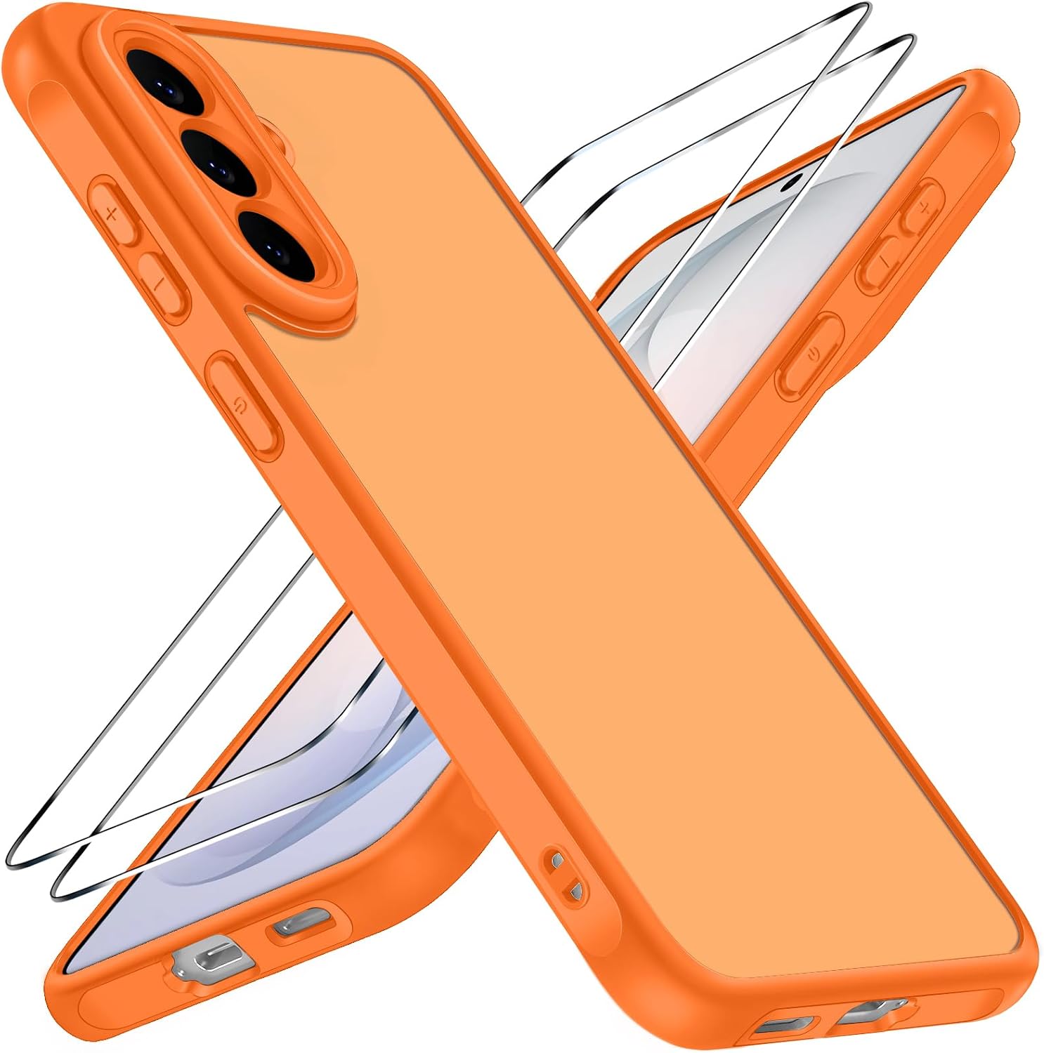 ivoler Matt Orange H¨¹lle f¨¹r Samsung Galaxy S26 FE 5G mit 2 St¨¹ck Panzer Schutz Glas, [Milit?rstandard] Sto?fest Handyh¨¹lle Kratzfest Hard PC R¨¹ckseite Anti-Fingerabdruck D¨¹nn Bumper Schutzh¨¹lle Case