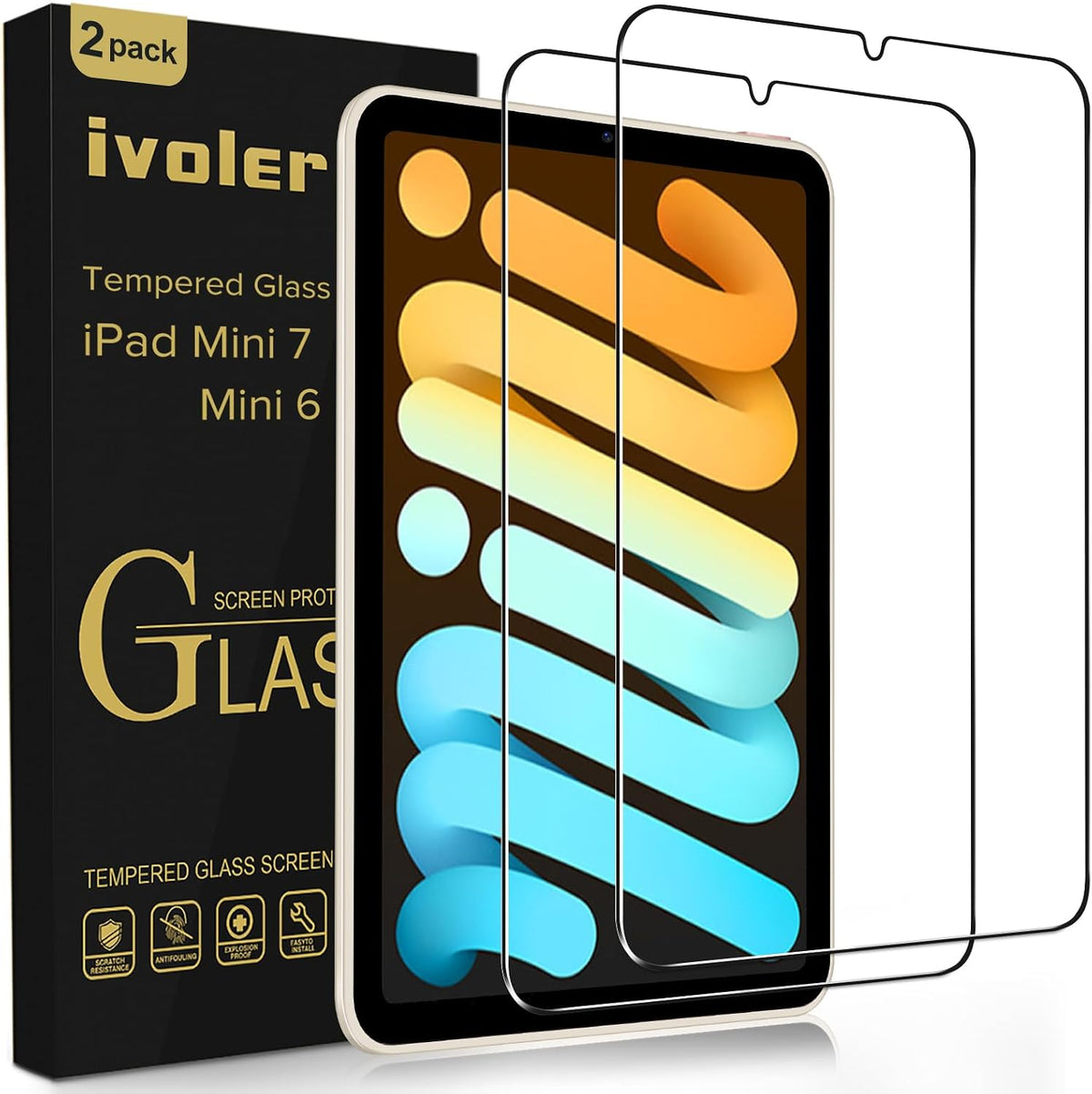 ivoler Pack de 2 Film de Protection d¡¯¨¦cran en Verre Tremp¨¦ pour iPad Mini 7/6 8.3 Pouces (7e / 6e G¨¦n¨¦ration, Mod¨¨le 2024/2021), et Kit Installation Offert, Duret¨¦ 9H, Anti Rayures, sans Bulles