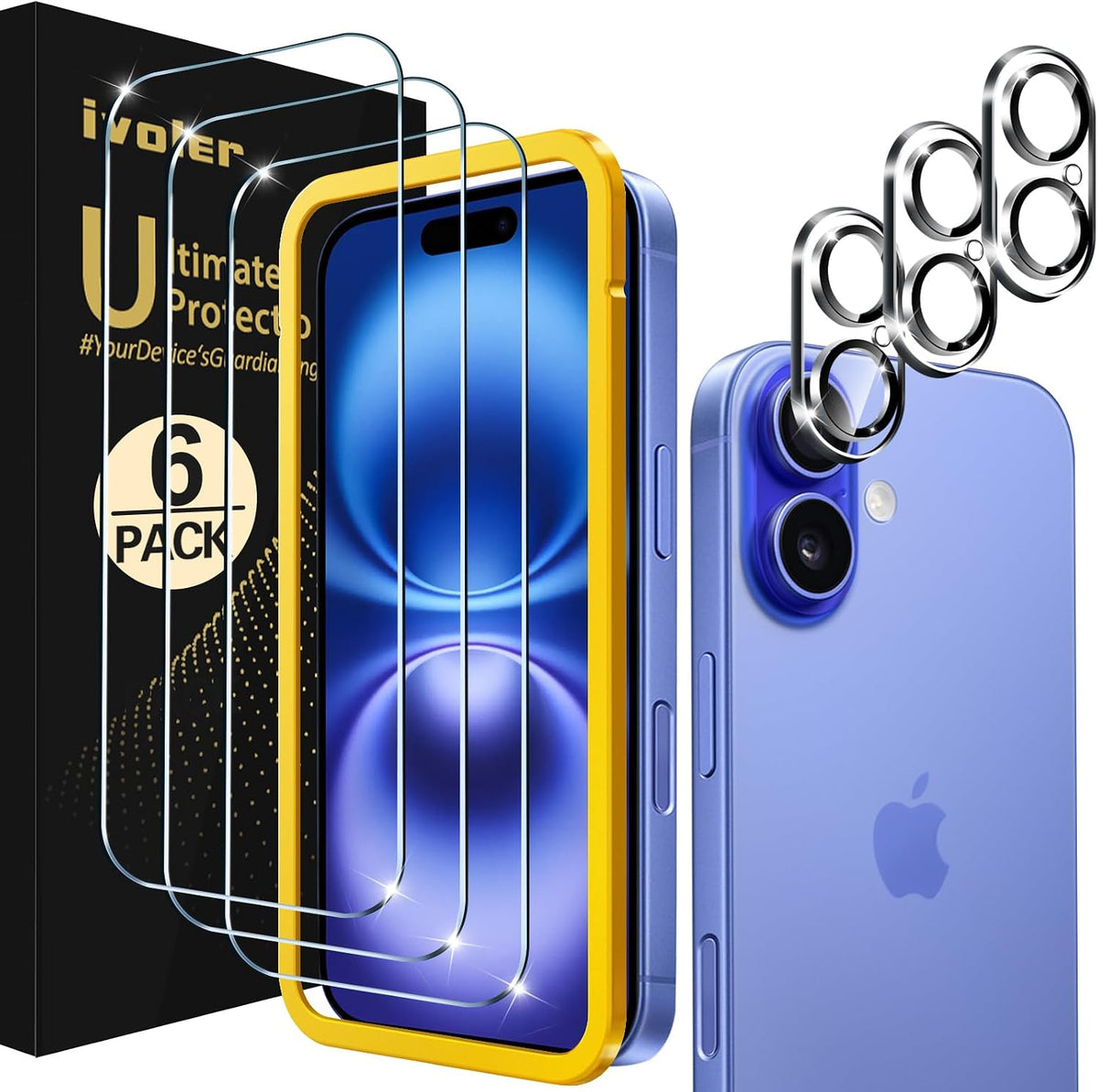 iVoler Vetro Temperato per iPhone 16 6.1", 3+3 Pezzi