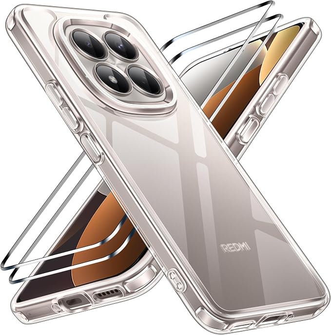 iVoler Anti Ingiallimento Chiaro Cover per Xiaomi Redmi Note 15 Pro 5G (Non per Redmi Note 15 Pro 4G) con 2 Pezzi Pellicola Vetro Temperato[Antiurto di Grado Militare]Custodia Trasparente Sottile Case