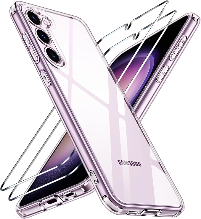 iVoler 3 in 1 Cover per Samsung Galaxy S23 5G con 2 Pezzi Pellicola Vetro Temperato, [Non Ingiallente ] [Antiurto di Grado Militare] [Protezione Fotocamera] Trasparente Sottile Custodia