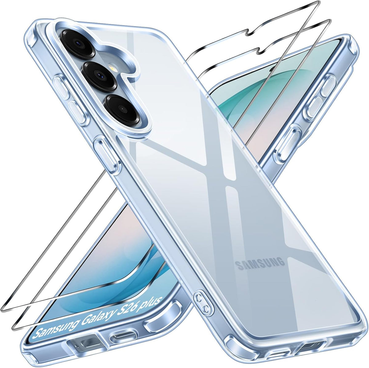 ivoler fodral till Samsung Galaxy S26 Plus 6,7 tum med 2-pack sk?rmskydd i h?rdat glas, [milit?rskydd] smalt telefonst?tskydd, klart [anti-rep] [icke-gulande] ¨C bl?