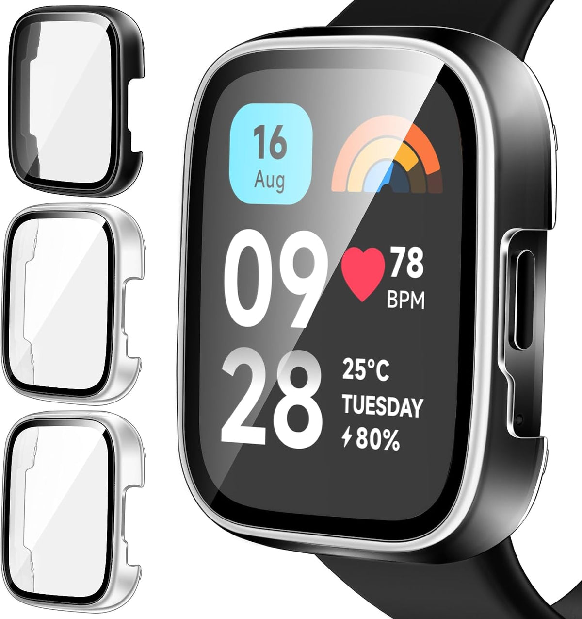 iVoler 3 sztuki twardej obudowy PC z os?on? ekranu ze szk?a dla Xiaomi Redmi Watch 3 Active (nie dla Redmi Watch 3), ca?kowita os?ona cienkiej obudowy odpornej na zarysowania, 2 przezroczyste + 1