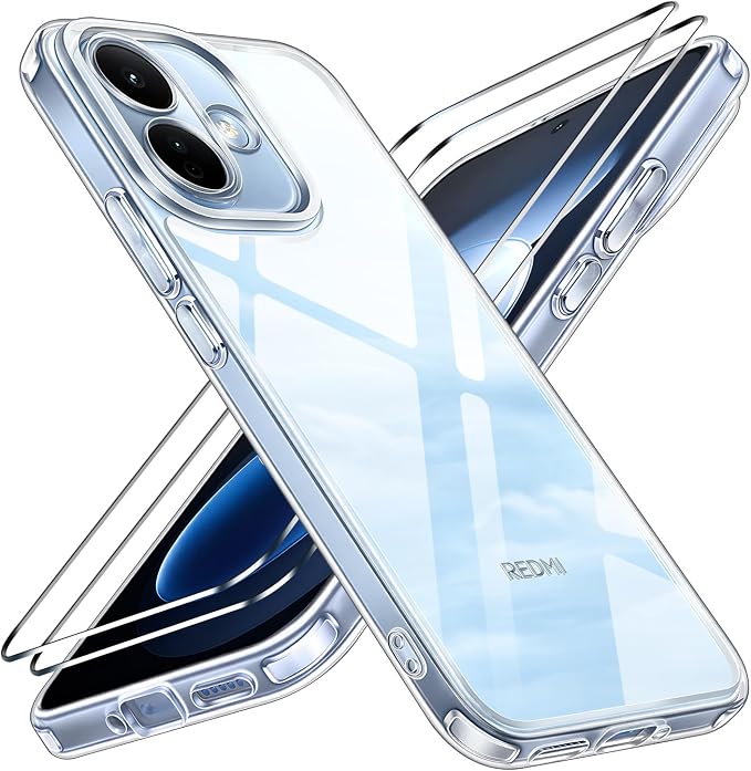 iVoler Anti Ingiallimento Chiaro Cover per Xiaomi Redmi Note 17 Pro 5G con 2 Pezzi Pellicola Vetro Temperato[Antiurto di Grado Militare] Custodia Trasparente Sottile Case