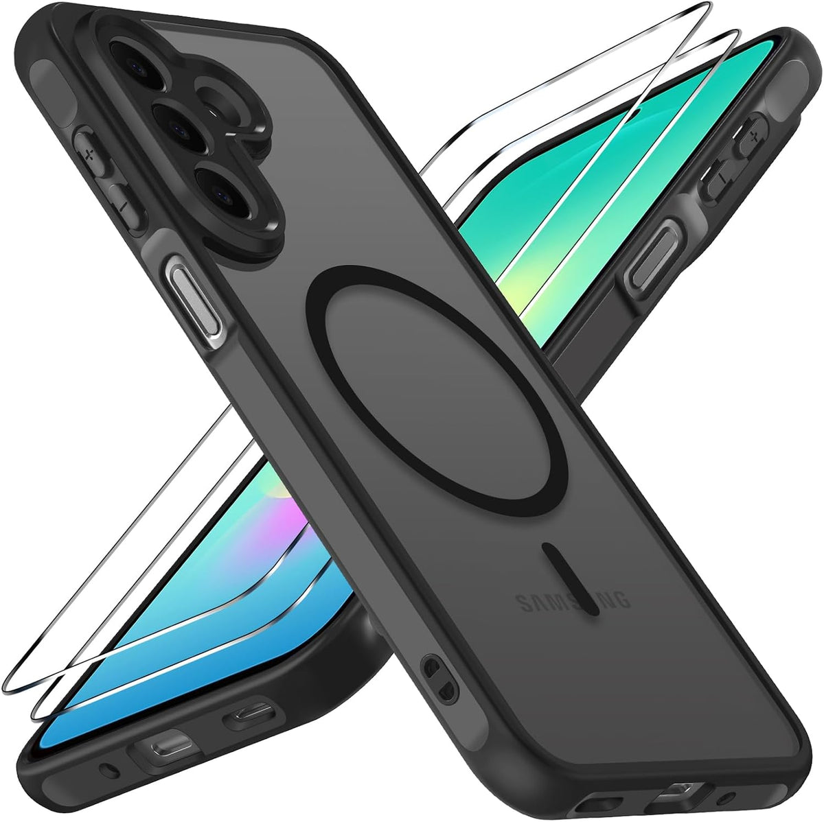 ivoler Case for Samsung Galaxy A27 5G, 1 Magnetic Mobile Phone Case with 2 Pieces Tempered Glass Protection, Compatible with MagSafe, Military Standard Drop Protection, Shockproof Protective Silicone