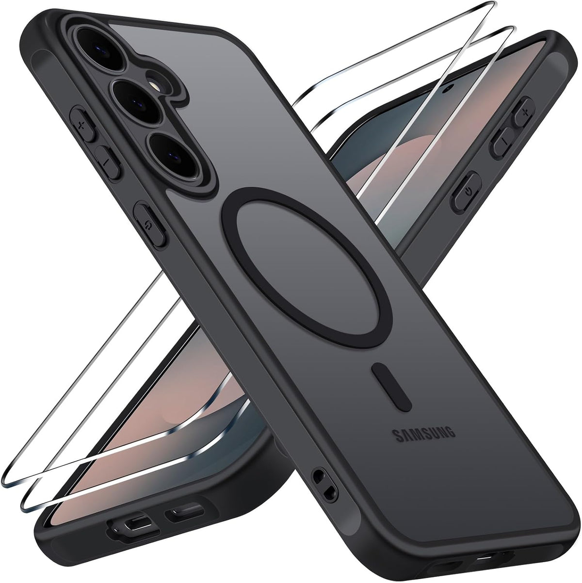 ivoler 3-in-1 Magnetic Case for Samsung Galaxy S25 FE 5G with 2 Pack Screen Protector, Military-Grade Protection, Shockproof Cover-Black
