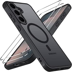 iVoler Cover Magnetica per Samsung Galaxy S25 FE 5G con 2 Pezzi Pellicola Vetro Temperato, [Antiurto di Grado Militare] Custodia Traslucida Opaca Sottile Anti-Impronte MagSafe Case, Opaca Nero
