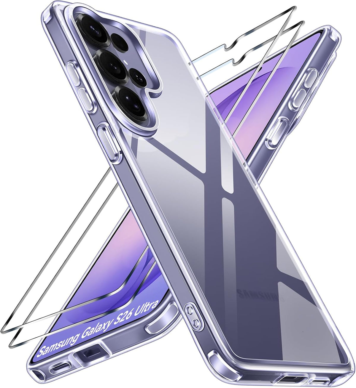 ivoler Case for Samsung Galaxy S26 Ultra 5G 6.9¡± with 2 Pack Tempered Glass Screen Protector, [Military Grade Protection] Slim Phone Bumper Cover Clear [Anti-Scratch] [Non-Yellowing]