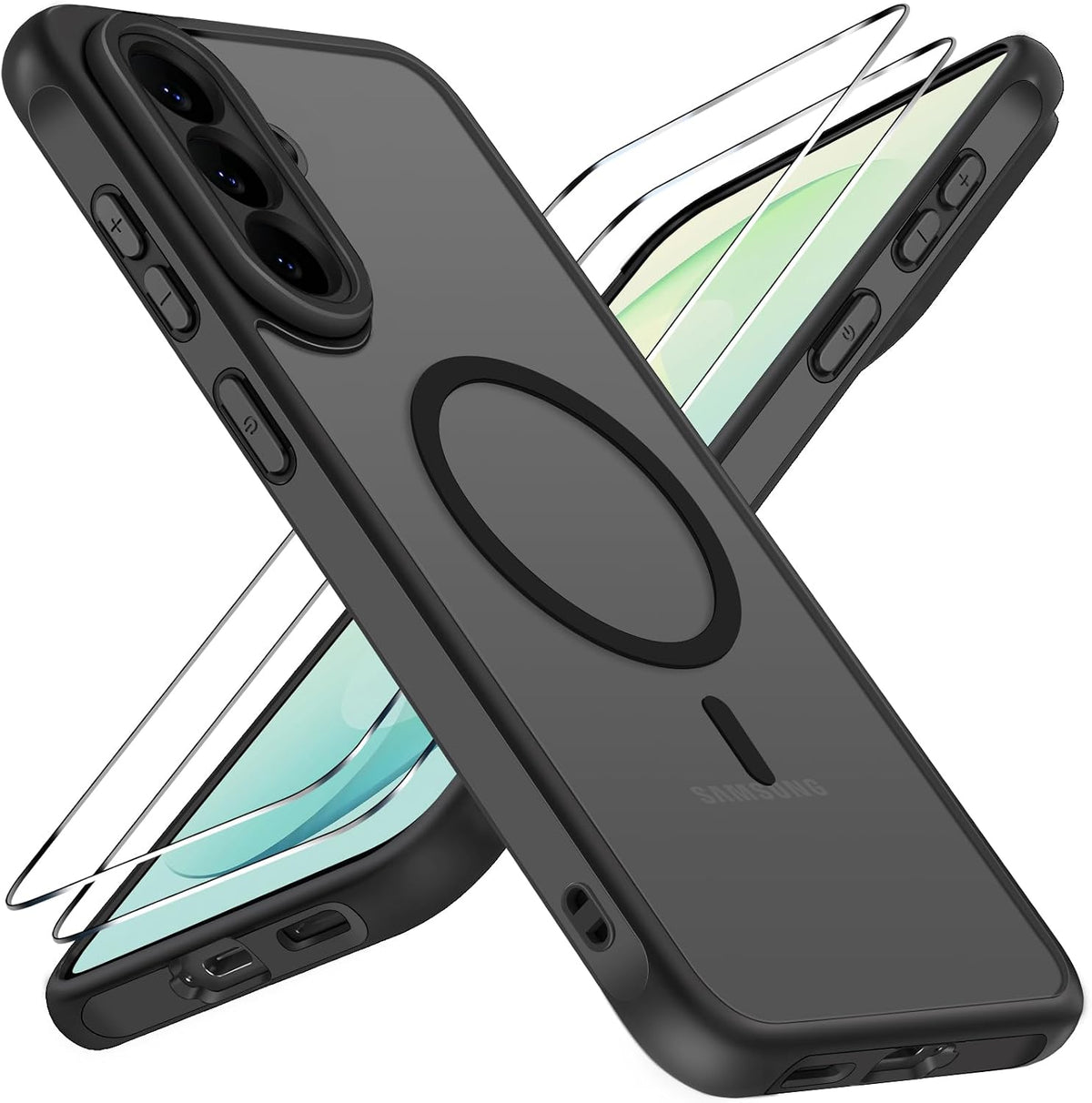 ivoler 3-in-1 Magnetic Case for Samsung Galaxy S26 FE 5G with 2 Pack Screen Protector, Military-Grade Protection, Shockproof Cover-Black