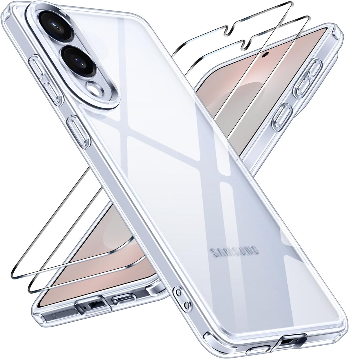 ivoler Clear Case for Samsung Galaxy S25 Edge with 2 Pieces Tempered Glass, [Anti-Yellow] [Military Protection] [Camera Protection] Transparent Protective Case Shockproof Anti-Scratch Cover