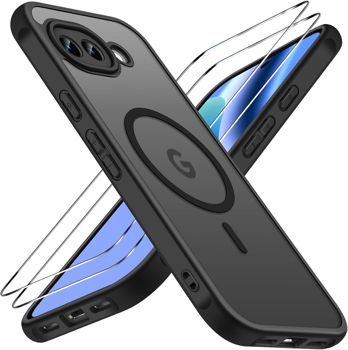 ivoler 3-in-1 Magnetic Case for Google Pixel 10a with 2 Pack Screen Protector, Military-Grade Protection, Shockproof Cover-Black
