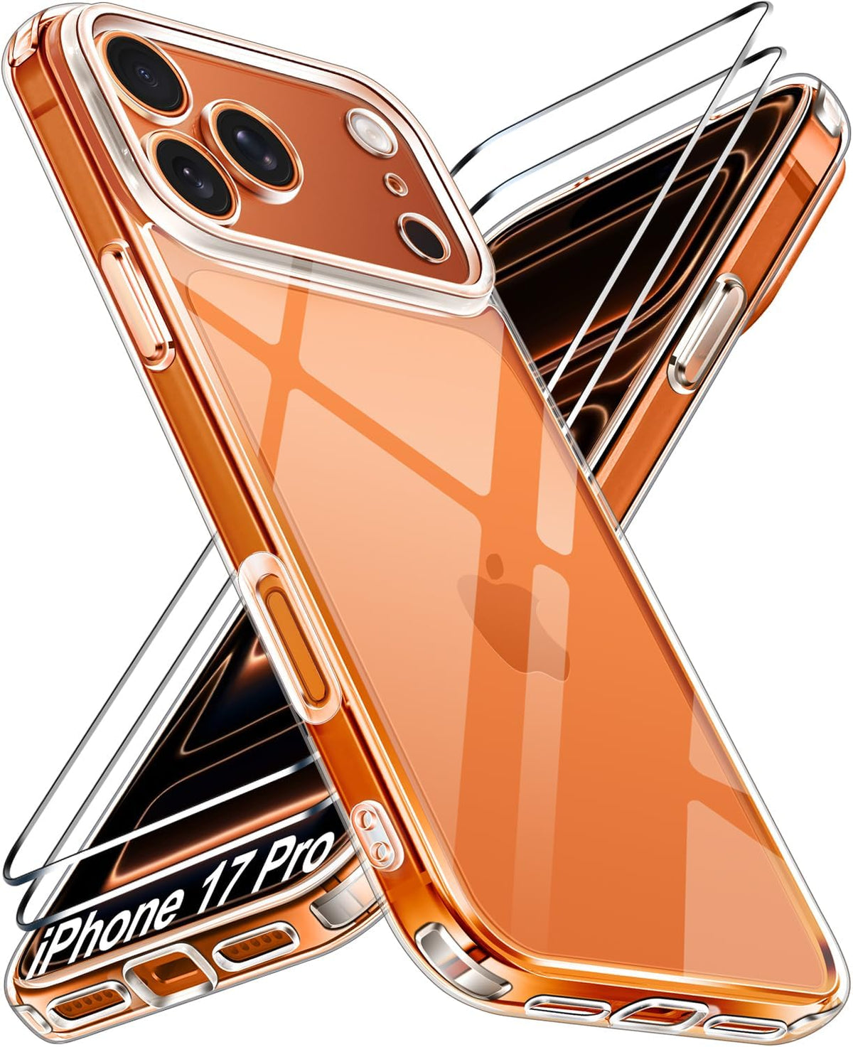 iVoler Cover Chiaro per iPhone 17 Pro con 2 Pezzi Pellicola Vetro Temperato, [Antiurto di Grado Militare][Protezione Fotocamera] Custodia Trasparente Sottile Anti-Ingiallimento Case - Trasparente