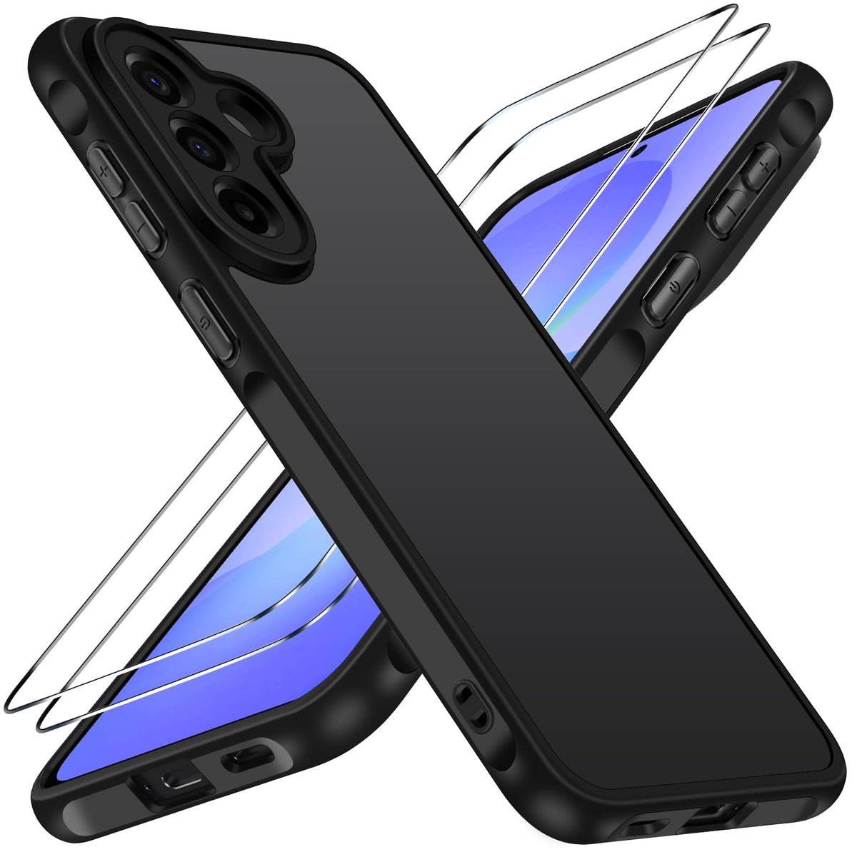 ivoler Mate Funda para Samsung Galaxy A57 5G con 2 Piezas Cristal Templado, [Protecci¨®n Militar] Carcasa Protectora Antigolpes Trasera Transl¨²cida Antihuellas Case, Negro