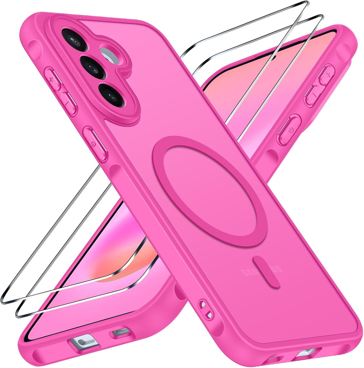 ivoler f¨¹r Samsung Galaxy A57 5G H¨¹lle, 1 Magnetisch Handyh¨¹lle mit 2 St¨¹ck Panzer Schutz Glas, [Kompatibel mit MagSafe] [Milit?rnorm Sturzschutz] Sto?fest Schutzh¨¹lle Silikon Case Matt Rosenrot