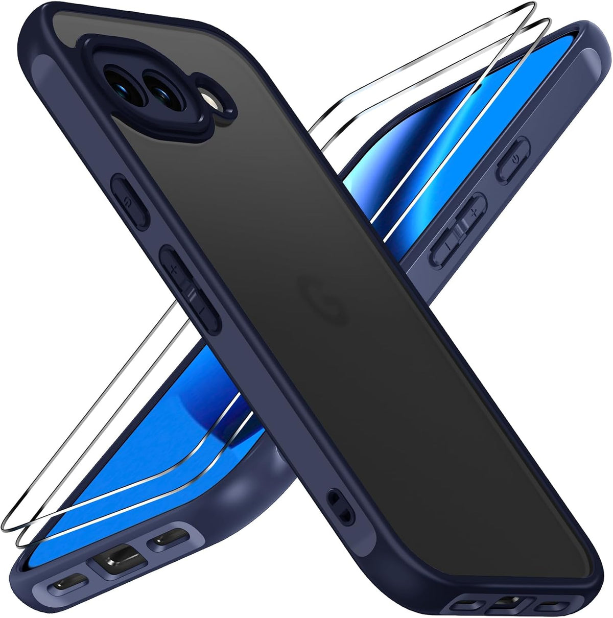 ivoler H¨¹lle f¨¹r Google Pixel 10a mit 2 St¨¹ck Panzer Schutz Glas, [Milit?rstandard] Sto?fest Kratzfest Handyh¨¹lle, Matt Durchscheinende R¨¹ckseite Anti-Fingerabdruck Schutzh¨¹lle Case (Dunkelblau)