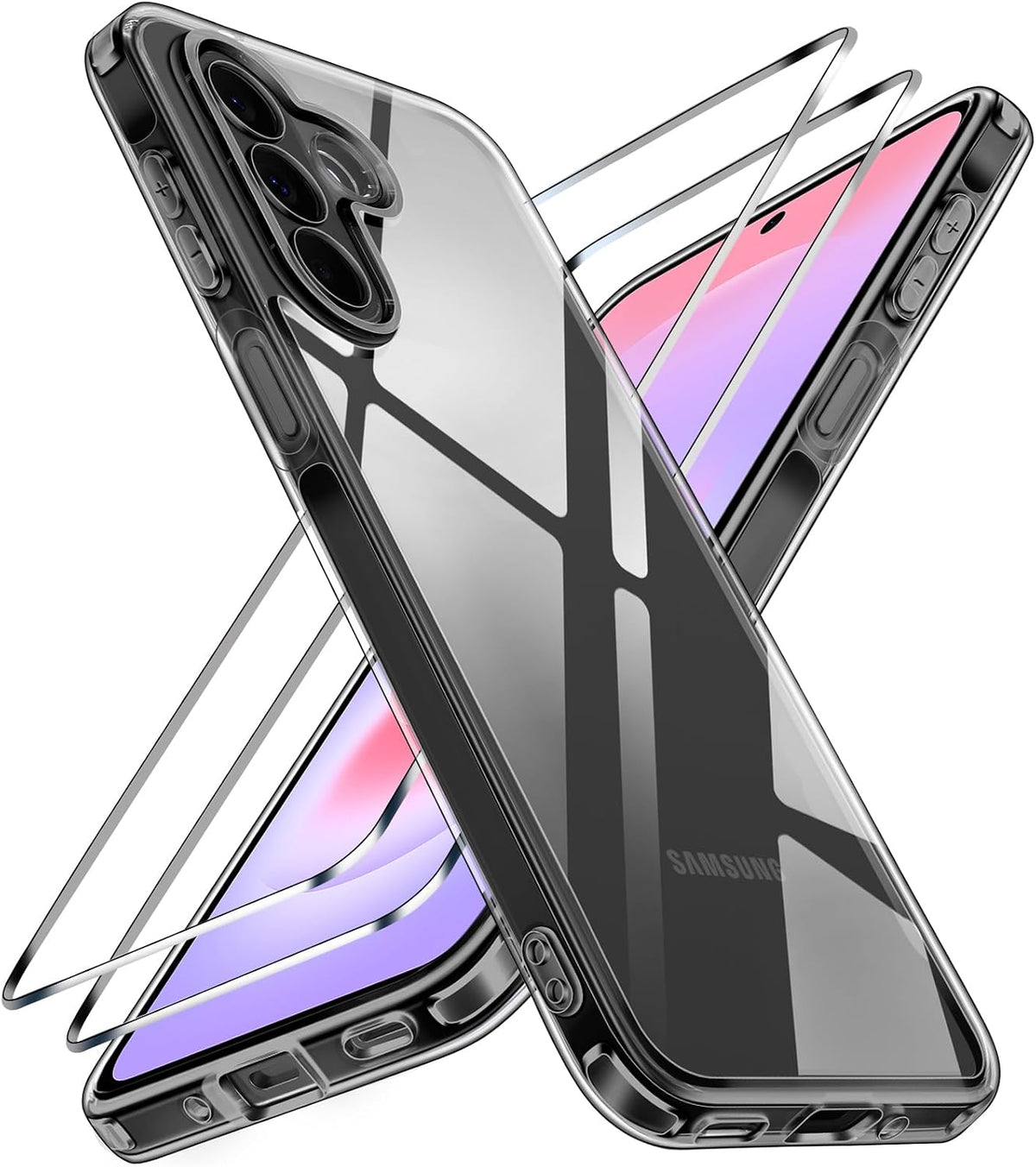 ivoler Anti-Yellow Clear Case for Samsung Galaxy A27 5G with 2 Pieces Tempered Glass, [Military Protection] Protective Case Anti-Shock Transparent Anti-Shock Bumper Case
