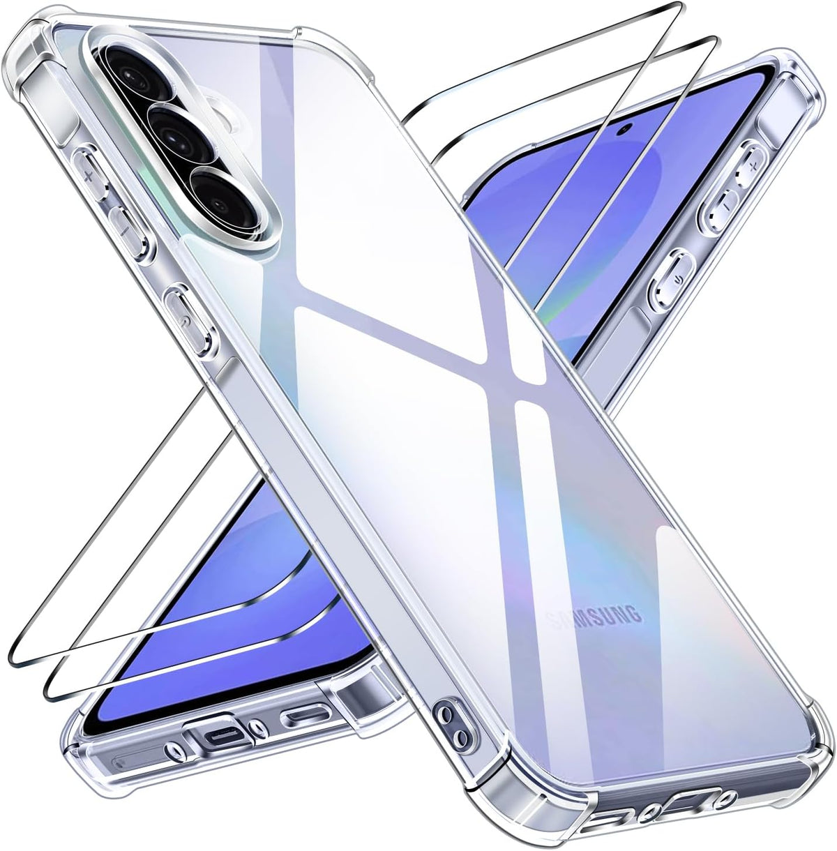 ivoler 3 in 1 Case for Samsung Galaxy A36 5G, with 2 Pieces Tempered Glass Screen Protector, [Camera Protection] Anti-fingerprint Protective Phone Cover, Clear