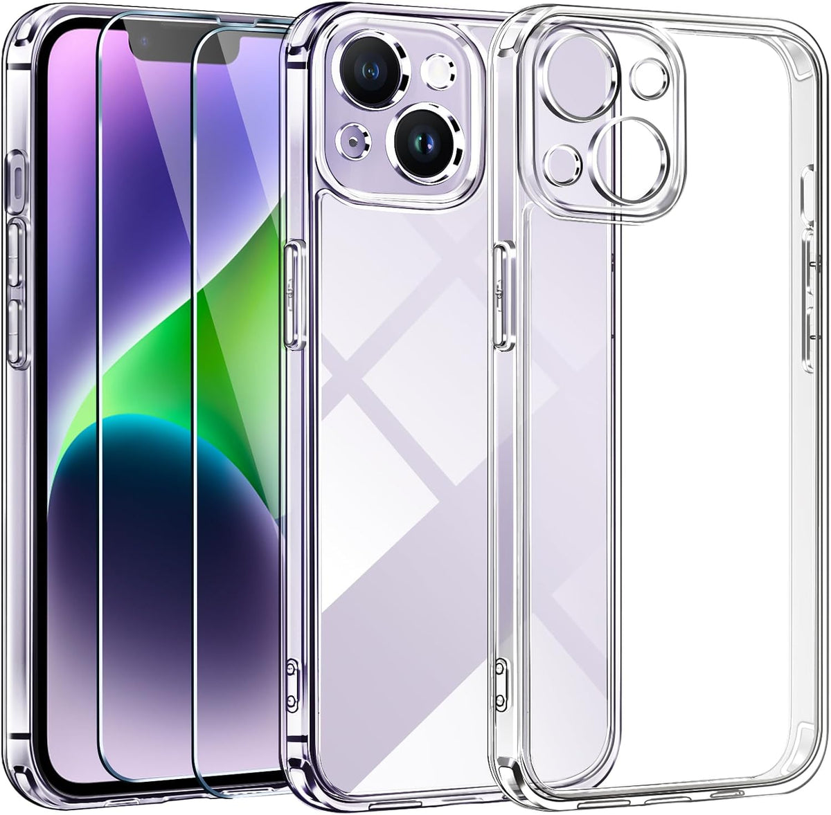 iVoler 3 in 1 Cover per iPhone 14 6.1 Pollici con 2 Pezzi Pellicola Vetro Temperato, [Non Ingiallente ] [Antiurto di Grado Militare] [Protezione Fotocamera] Trasparente Sottile Custodia